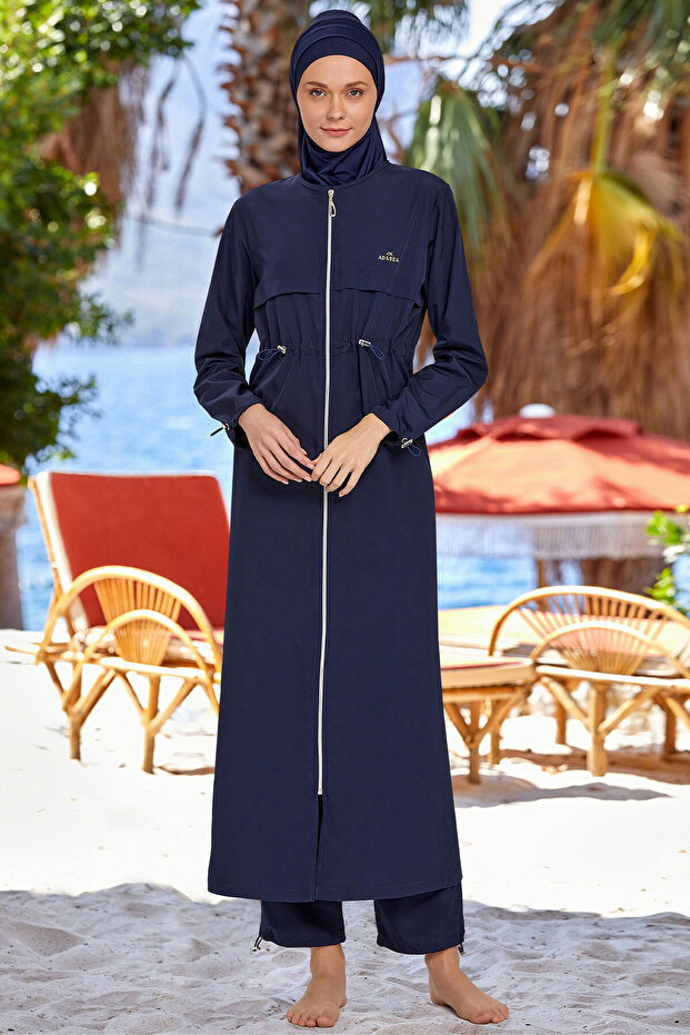 Women's Full-Zip Modest Swimsuit with Adjustable Hem, Plus Size