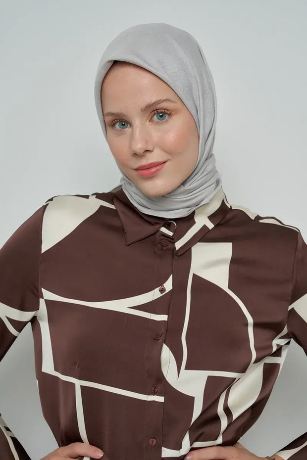 Cotton Scarf Monogram Pattern - Gray