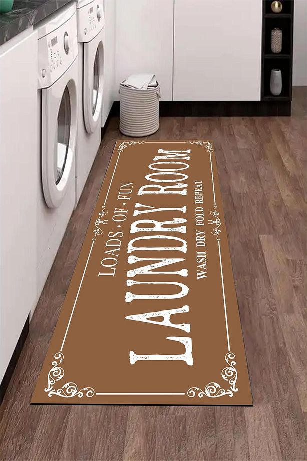 Else Kahverengi Çamaşır Kurutma Makinesi Duş Önü Kaymaz Yıkanabilir Banyo Paspası Halısı 60x140cm - 4