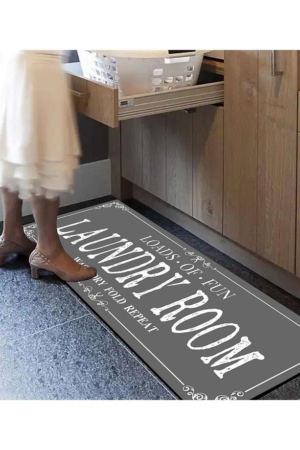 Else Gri Çamaşır Kurutma Makinesi Duş Önü Kaymaz Yıkanabilir Banyo Paspası Halısı 60x140cm - 3