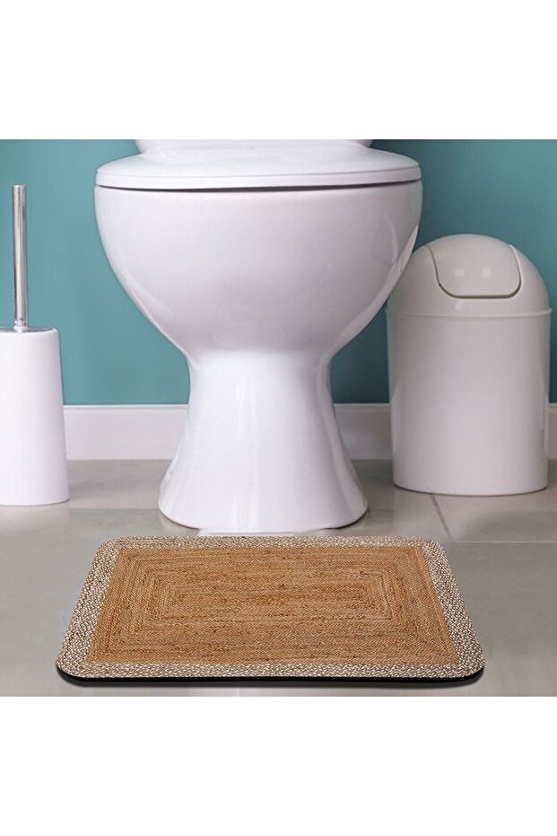 Else Jute Patterned Patterned Non-Slip Base Washable Single Toilet Front Small Bath Mat - 2
