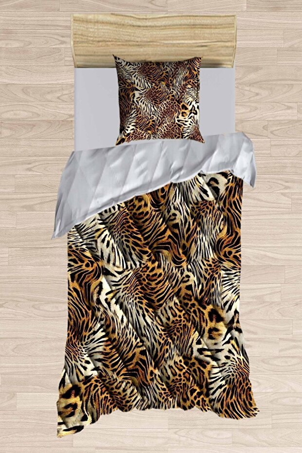 Else Kahve Beyaz Leopar Kürk 3d Desenli Tek Kişilik Mikrofiber Yorgan Uyku Seti - 1