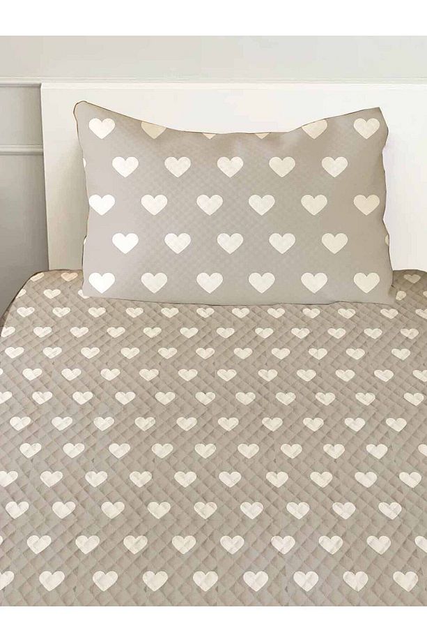 Gri Kalpli Desenli Tek Kişilik Yastıklı Baskılı Yatak Örtüsü Pike Takımı 160x220cm - 3