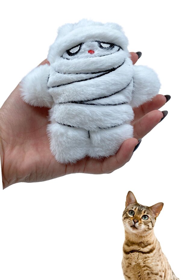 Cat Toy Plush Mummy 13cm Stress Relief Cat Toy with Bangs Chasing Catch Games