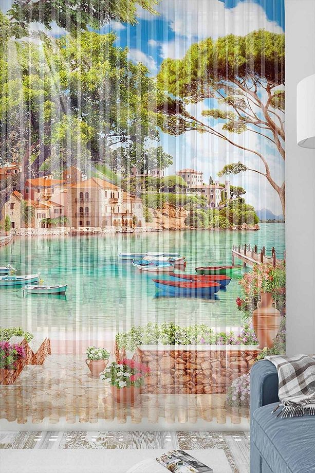 Else Deniz Manzaralı Desenli Dekoratif Modern 3d Tül Fon Perde - 1