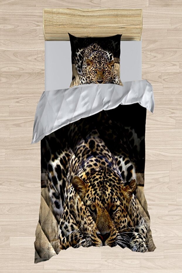 Else Vahşi Leopar Hayvanlı 3d Desenli Tek Kişilik Mikrofiber Yorgan Uyku Seti - 2