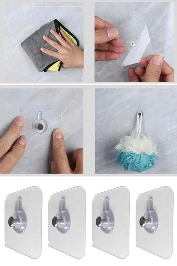 Else 5 Adet Yapışkanlı Duvar Vida Kancaları Şeffaf Raf Duvar Tablo Askıları Mutfak Banyo Organizer - 7