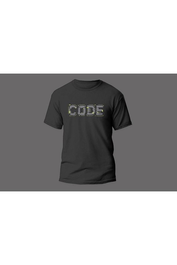 Siyah Unisex Code Yazı Baskılı Yazılımcı Cool Kısa Kollu T-shirt - 3