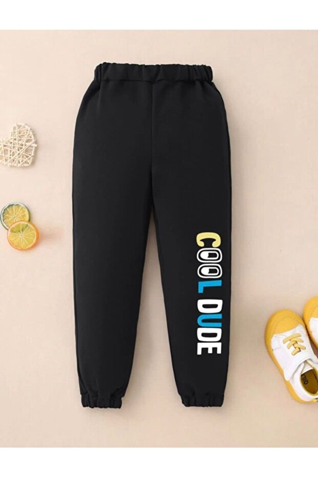 Kids Black Oversize Cool Dude Printed Sweatpants