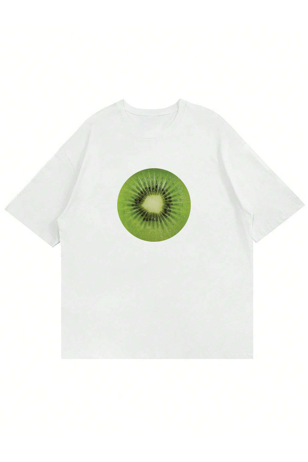 Women's Kiwi Printed Crew Neck Oversized T-shirt