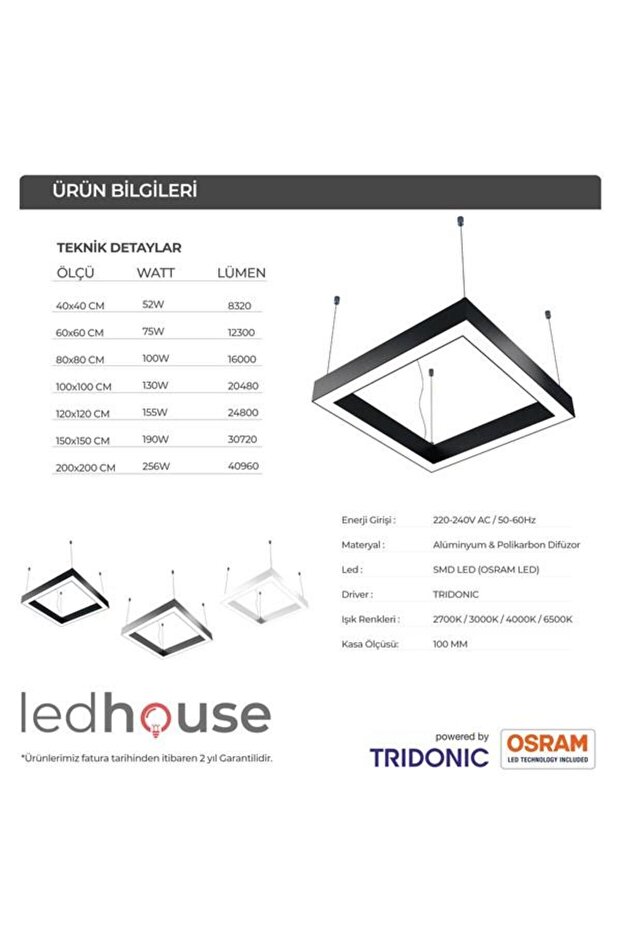 Kare Linear Modern Led Avize Simit Lineer Armatür 60cm - 2