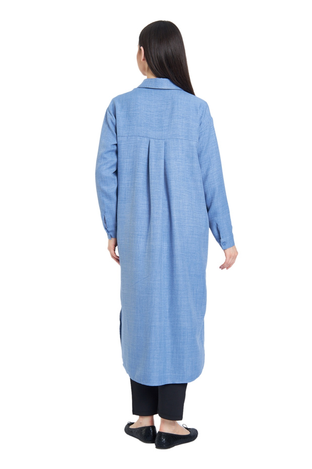 Keten Dokulu Uzun Basic Gömlek - 3