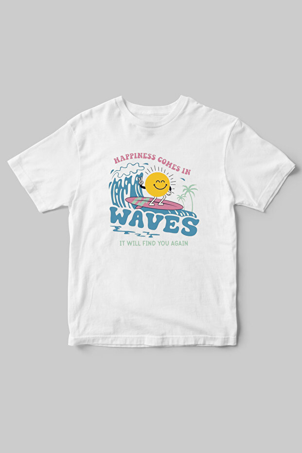 Surfing in the Sea Sun Printed Summer 100% Cotton White T-Shirt