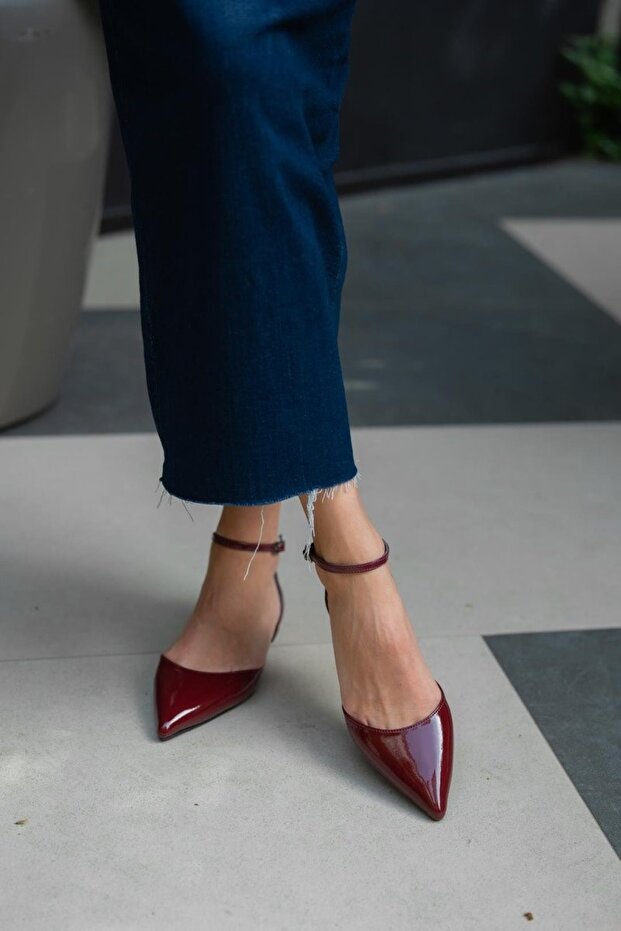 Women's Burgundy Ballerinas 2cm Short Low Heel Daily Use Very Comfortable Shoes