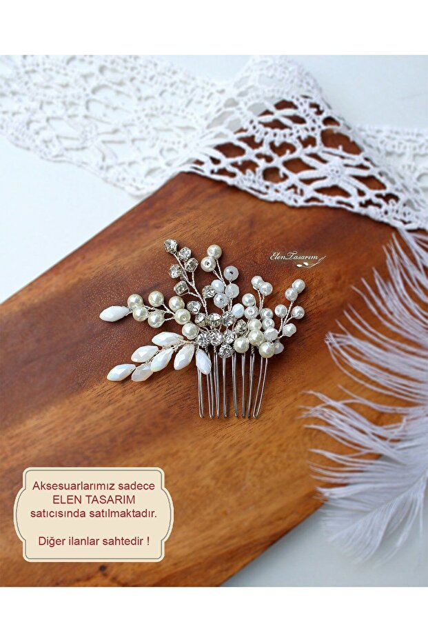 Pearl and Crystal Stone Hair Accessory. Scalloped Bridal Crown