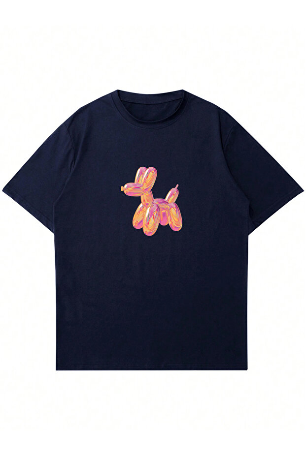Women's Baloon Dog Printed Crew Neck Oversize Tshirt
