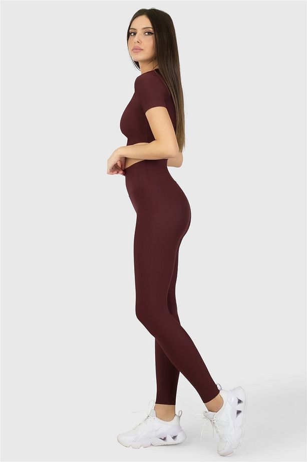 Popi Yüksek Bel Mürdüm Spor Tayt - 4
