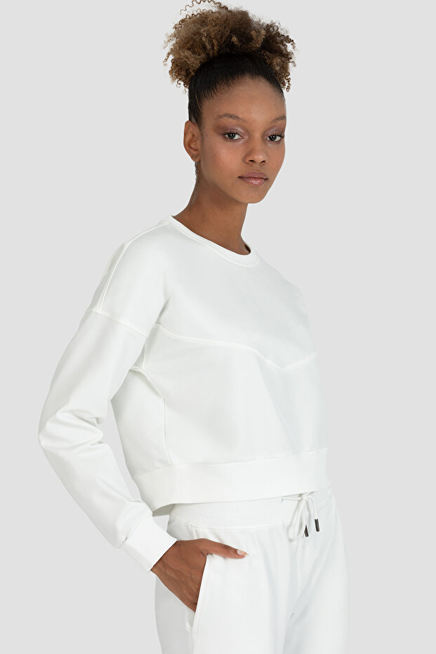 Ena Oversize Krem Crop Sweatshirt - 3