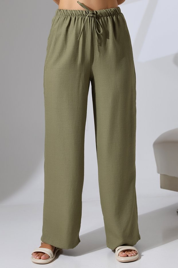 Linen Palazzo Leg Trousers