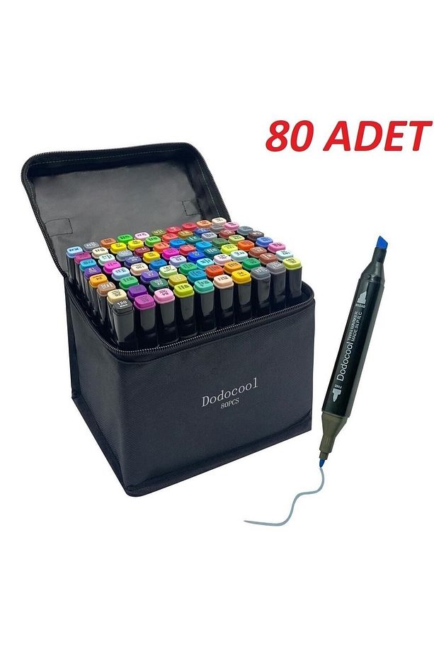 Touch Marker  Art Çift Uçlu 80 Adet  Kalem Seti  Çantalı Premium Boyama Kalemi - 1
