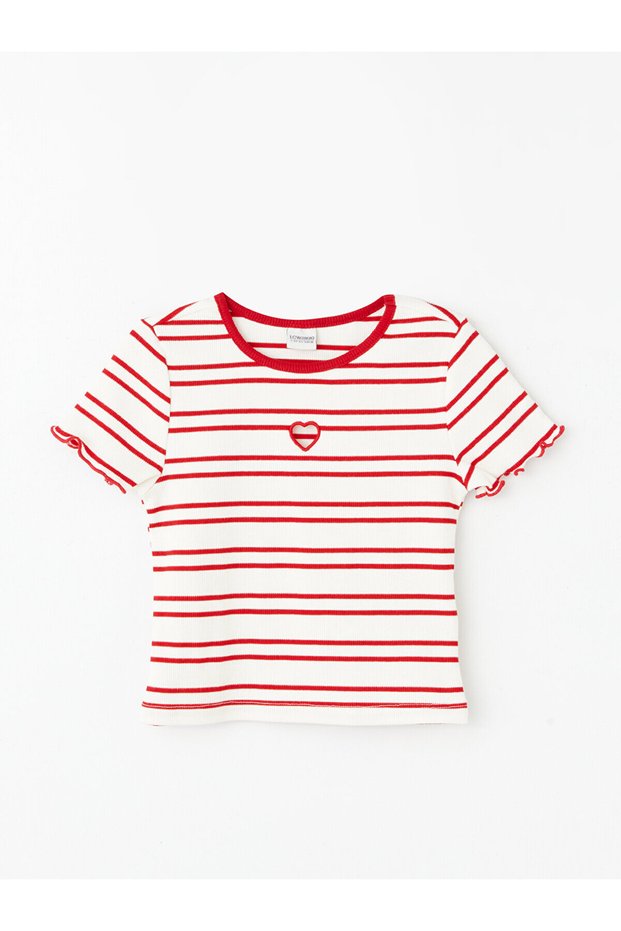 LCW Girl's Striped Crew Neck Short Sleeve Crop T-Shirt