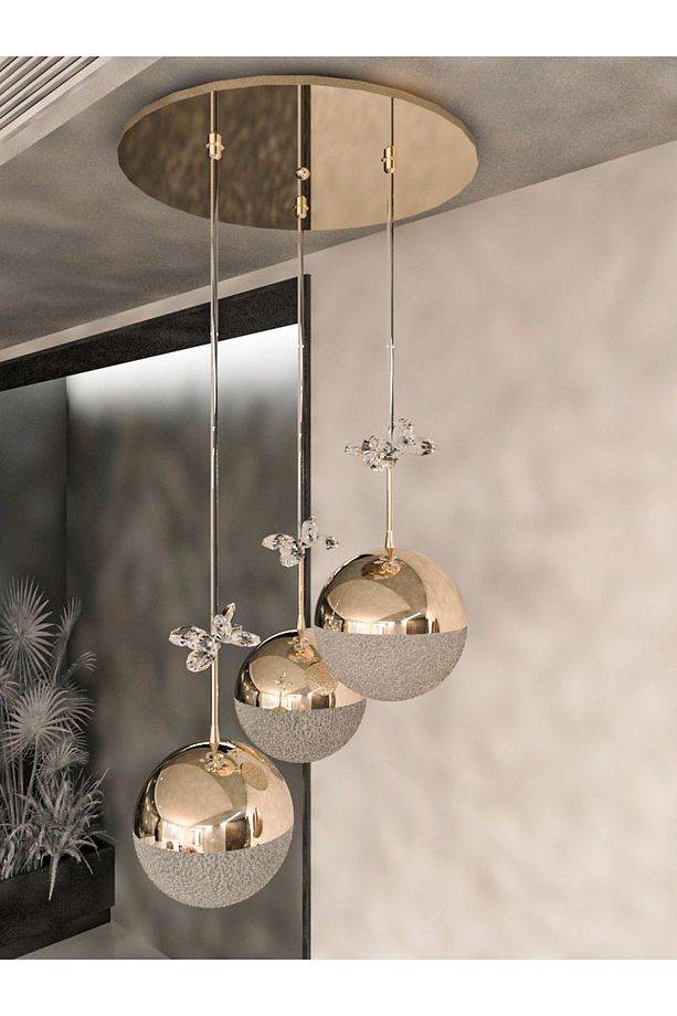 Enerji Tasarruflu-Yaprak Desenli-Modern ve Lüks Gold- 3 Işıklı-3lü Tepsi Led Avize - 2