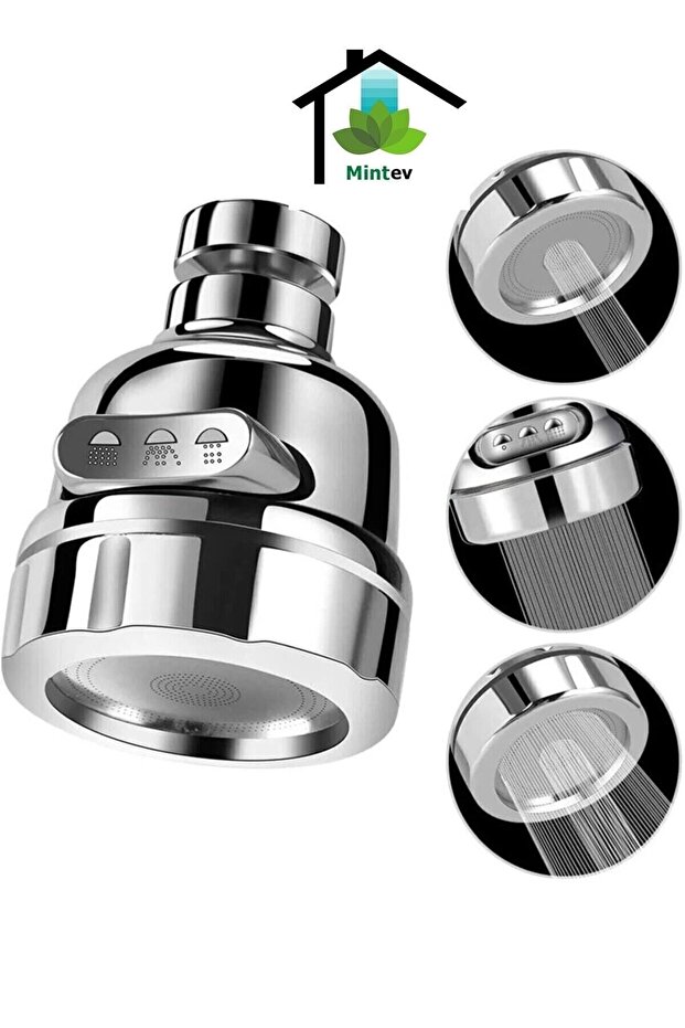 Water Saving 3 Function Chrome Kitchen Sink Head 360 Degree Swivel Adjustable - 1