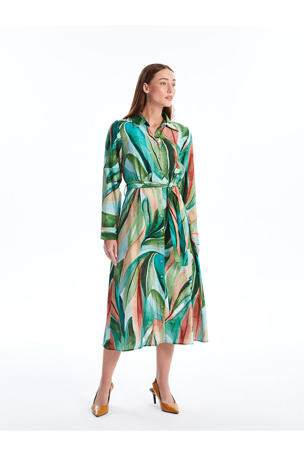 LCW Print Long Sleeve Women's Shirt Dress