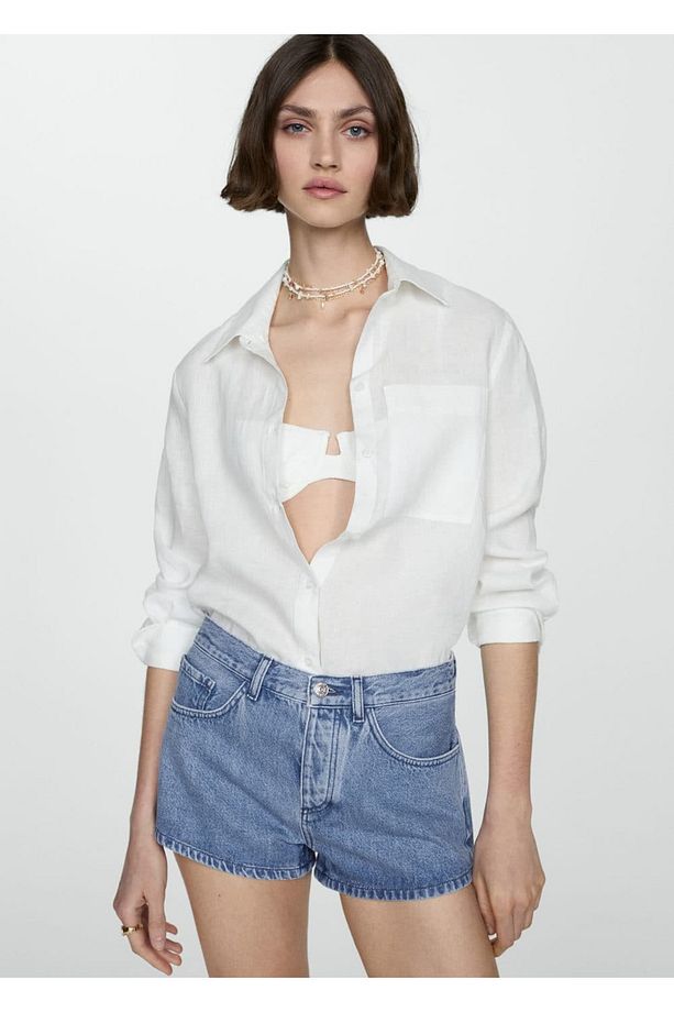 Orta belli denim şort - 7