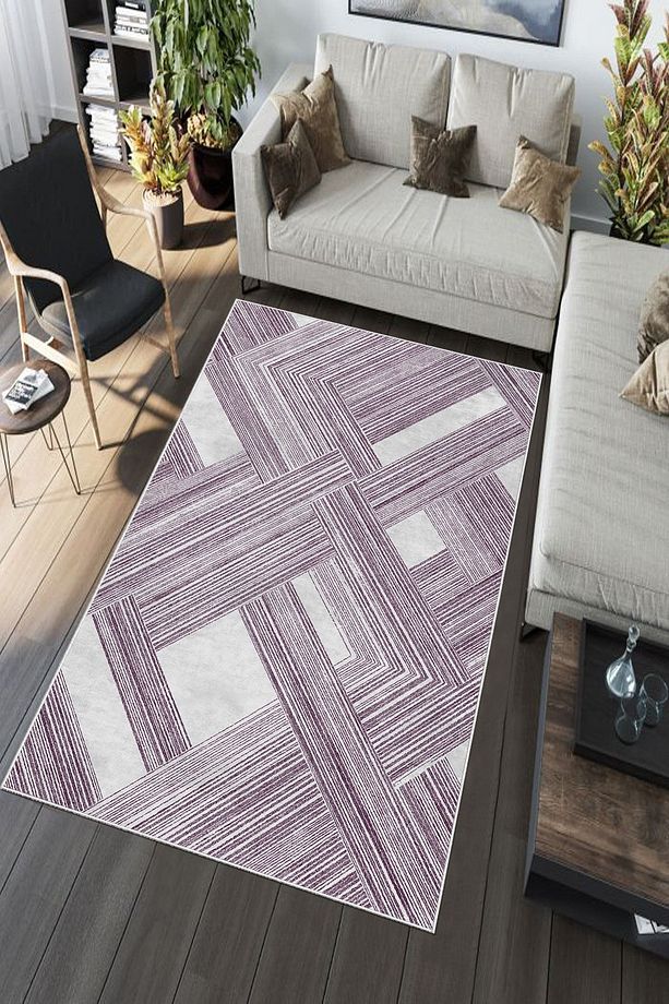 Mürdüm Pvc Deri Kaymaz Taban Modern Salon Saçaksız Halı A139 - 5