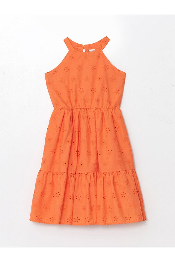 Halter Yaka Fisto Detaylı Kız Çocuk Elbise - 1