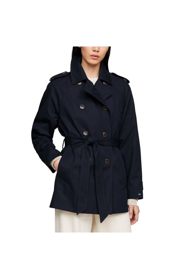 Women's Brand Logo Detailed Regular Fit Long Sleeve Navy Blue Trench Coat WW0WW40481-DW5