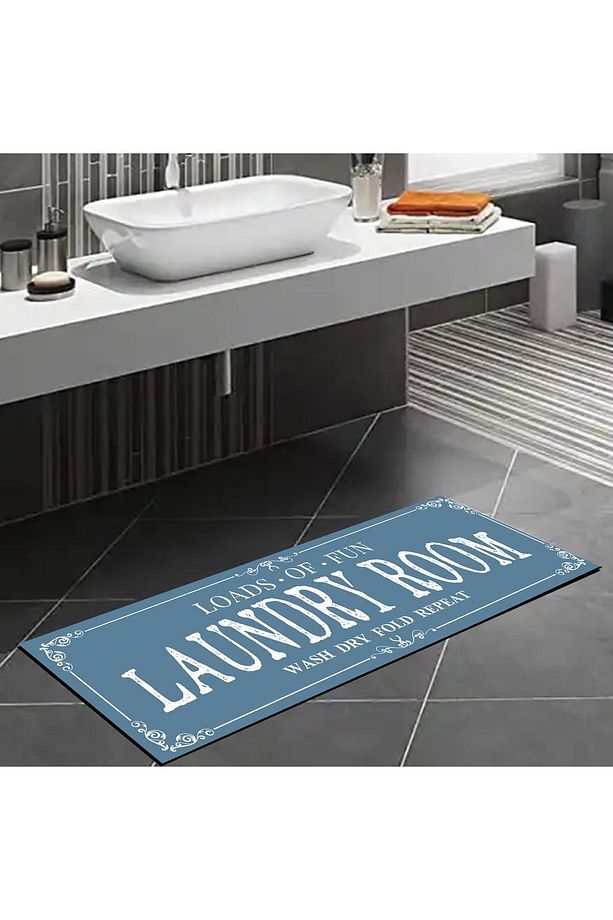 Else Mavi Çamaşır Kurutma Makinesi Duş Önü Kaymaz Yıkanabilir Banyo Paspası Halısı 60x140cm - 6