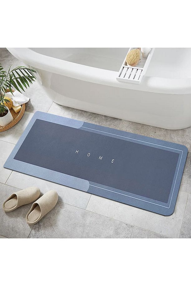 Else Mavi Desenli Duş Önü Yolluk Banyo Halısı Paspas Tek Parça 40x100cm - 1