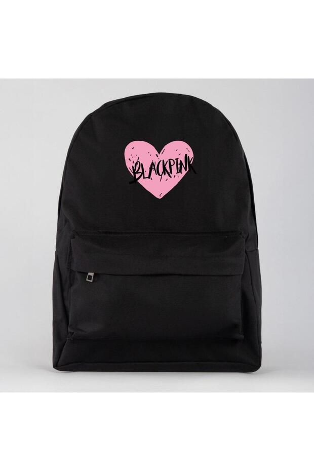 Black printed school bag backpack (bpink heart)