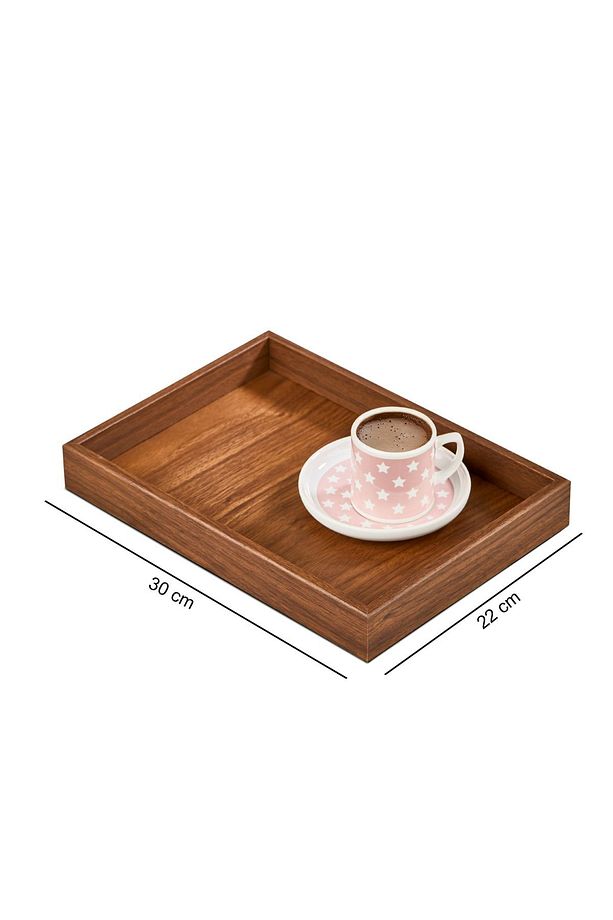 Ahşap Dekoratif Sunum Ve Kahve Servis Tepsi Ceviz Mdf M-3064 - 4
