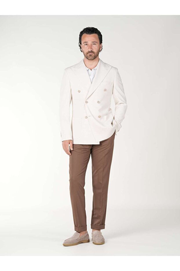 Italian Style Slim Fit Men's Double Breasted Jacket - Bag Pocket, Point Stitching, Unlined