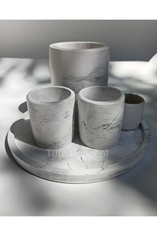 طقم وعاء توابل وملح وفلفل منقوش بالرخام - 2