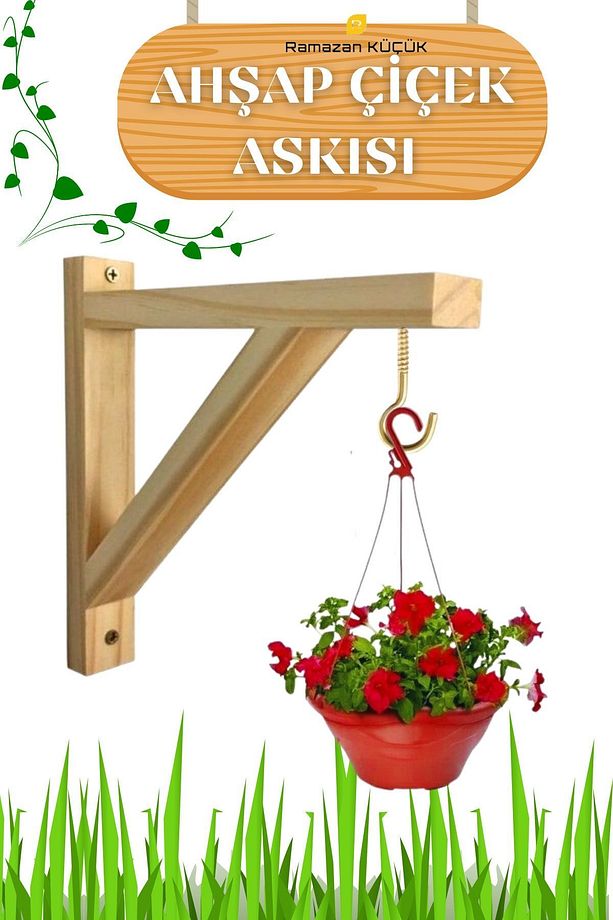 Ahşap Sarkıt Çiçekler Için Kancalı Duvar Askılığı Balkon Askısı Ahşap Çiçeklik - 1