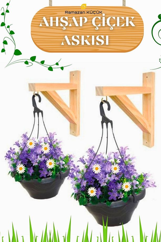 Ahşap Sarkıt Çiçekler Için Kancalı Duvar Askılığı Balkon Askısı Ahşap Çiçeklik - 4