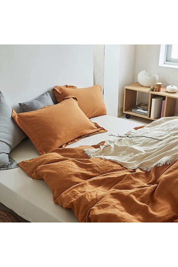 Flounced 4 Piece Duvet Cover Set Double 160X200 cm Natural Cotton Soft Fitted Sheet Comfortable
