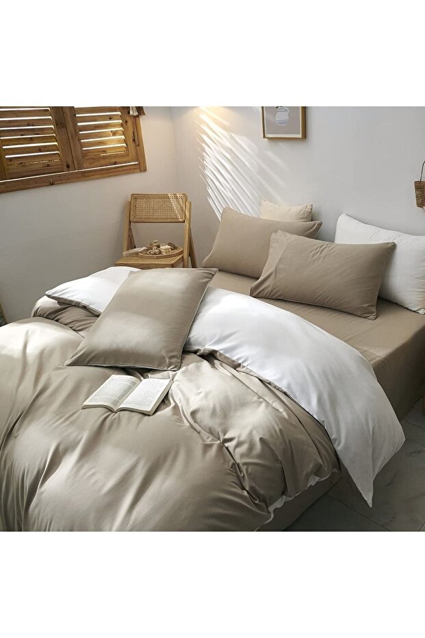 Duvet Cover Set Double 160X200 cm 100% Organic Cotton Fitted Sheet Soft Double Sided