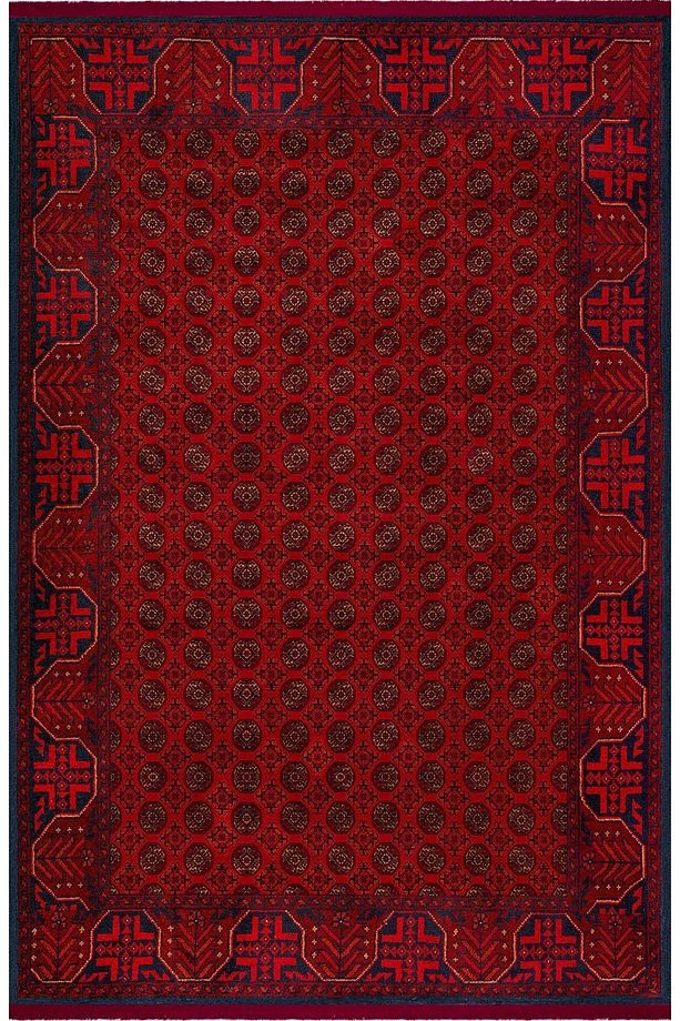 Afgan Desenli Pamuk Taban Dijital Baskılı Yıkanabilir Bordo Halı - 2