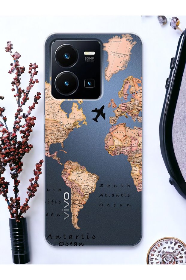 غلاف هاتف شفاف بتصميم خريطة لهاتف Vivo Y35