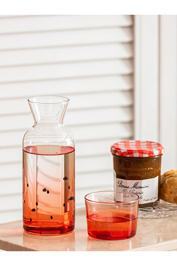 LCW HOME Baskılı Bardak Kapaklı Cam Karaf Sürahi 700 Ml - 1