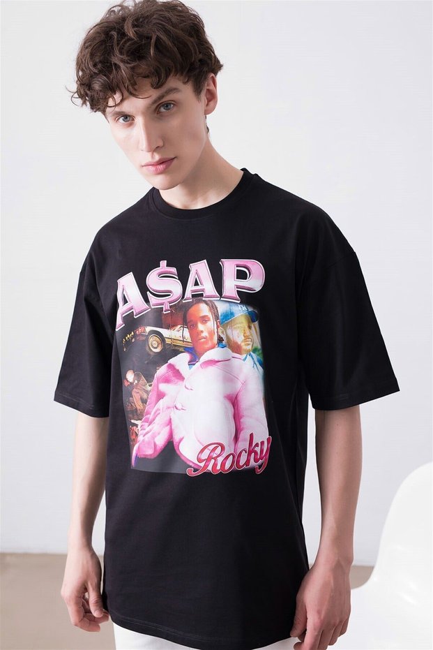 Oversize Unisex Asap Rocky Black T-shirt