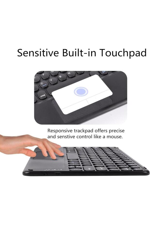 Concord Smartpad C-708 7" Uyumlu Kablosuz Bluetooth Şarj Edilebilir Touchpad'li Q Klavye - Siyah - 4