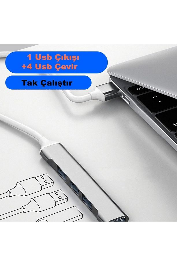 Type-c Ve Usb 2'li Girişli Uyumlu Port Girişli Usb Hub Otg Çoğaltıcı - 3