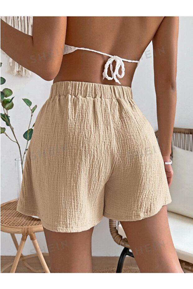 Bej Belden Bağlamalı Şort - 2