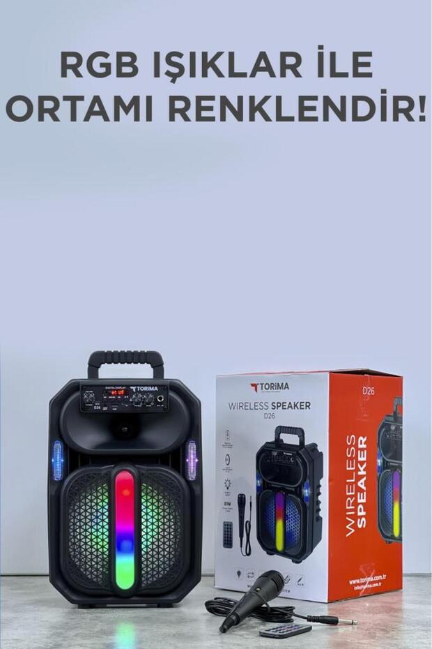 D26 Siyah RGB Işıklı Mikrofonlu Kumandalı USB/TF/FM/MIC/BT Bluetooth Hoparlör - 4